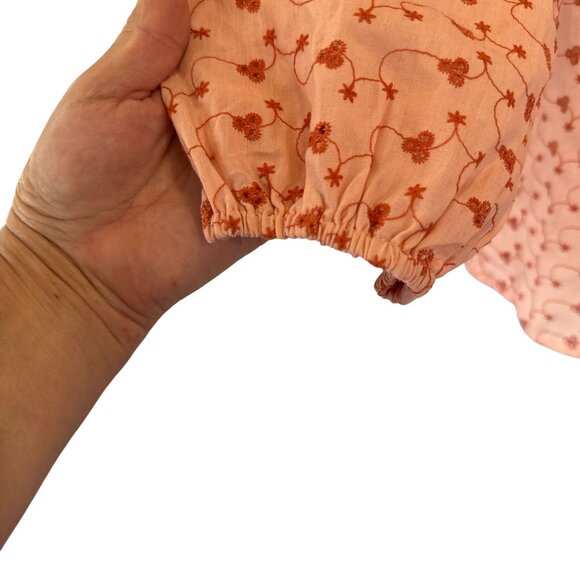 Alice Blue Boho Floral Eyelet Blouse Lace Trim Long Sleeve Peach Top Size S - Picture 4 of 8